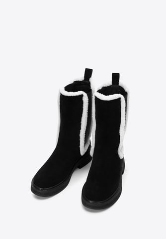 Wittchen Women's Suede Chelsea Boots with Faux Sheepskin Black Black Suede Leath