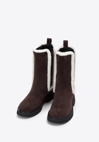 Wittchen Women's Suede Chelsea Boots with Faux Sheepskin Dark Brown