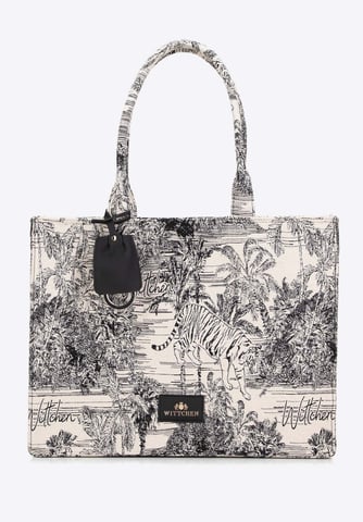 Wittchen Dames jacquard-patroon shoppertas, zwart en crème