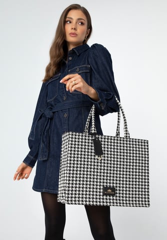 Wittchen Women's jacquard patterned shopper bag black and white cotton