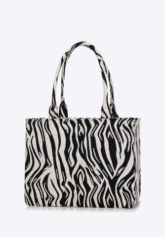 Wittchen Women's jacquard shopper bag with tassel white and black