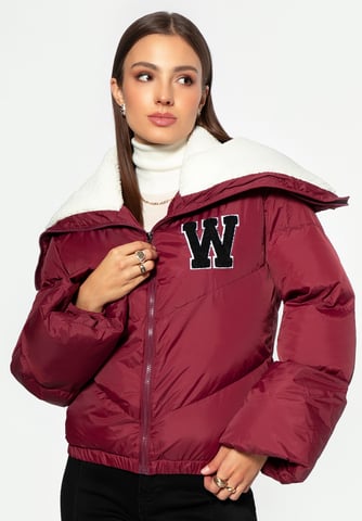 Wittchen Women's Oversized Jacket with Faux Shearling Collar Dark Red