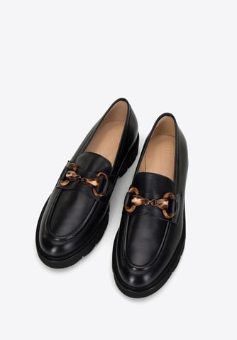 Wittchen Women's Leather Moccasins with Buckle on Platform Black