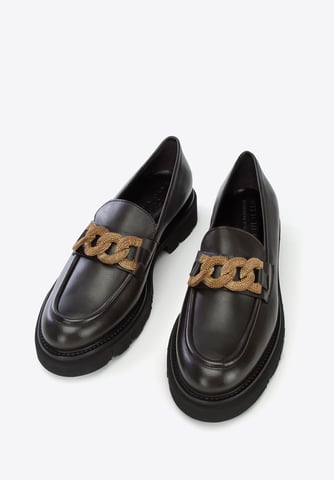 Wittchen Women's Leather Moccasins with Decorative Chain on Platform Dark Brown