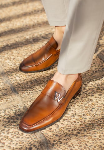 Wittchen Men's genuine leather moccasins with metal logo brown genuine leather