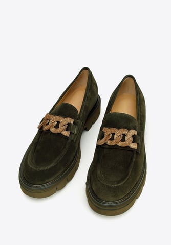 Wittchen Women's Suede Loafers with Decorative Chain on Platform Dark Green Dark