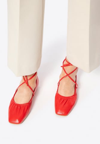 Wittchen Women's Ballerina Shoes in Genuine Leather with Ties Red Red Genuine Le