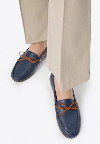 Wittchen Dames Leren Mocassins met Bandje, Marineblauw en Bruin, Natuurlijk Leer
