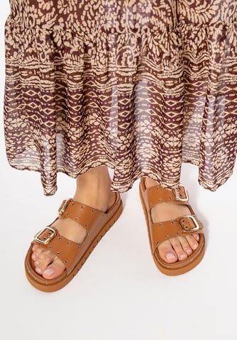Wittchen Women's Leather Flip-Flops with Metal Details Brown Natural Leather
