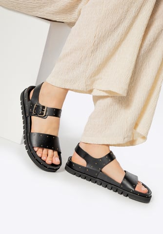Wittchen Women's Leather Sandals with Rivets Black Natural Leather