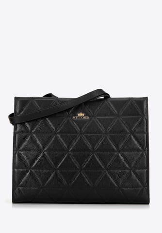 Wittchen Women's leather shopper bag with geometric stitching black and gold