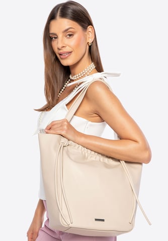 Wittchen Women's eco-leather shopper bag with decorative strings beige