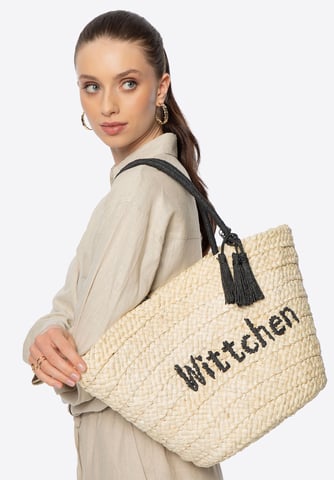 Wittchen Woman Woven Basket with Logo Beige and Black Beige and Black Corn Husk