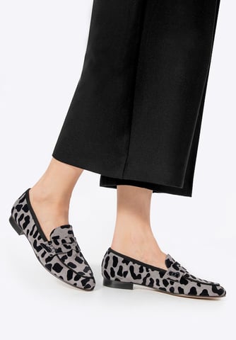 Wittchen Women's Leopard Print Moccasins Made of Genuine Leather Gray and Black