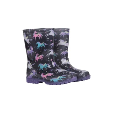 Mountain Warehouse Childrens/Kids Splash Unicorn And Rainbow Light Up Wellington Boots (Black)