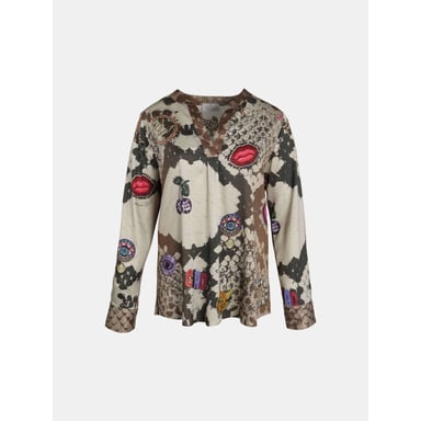 Mucho Gusto ® blouse grazie slangenprint en artistiek bedrukte patches
