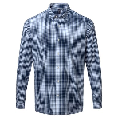 Premier Mens Maxton Checked Long-Sleeved Shirt (Navy/White)
