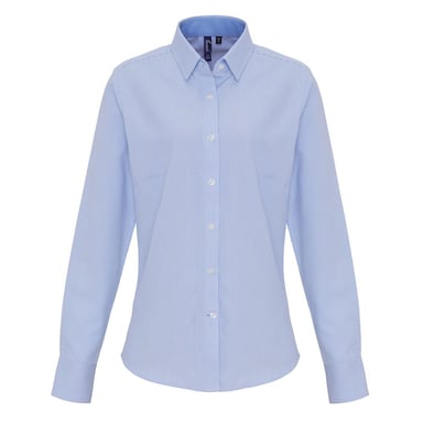 Premier Womens/Ladies Striped Cotton Blend Shirt (White/Oxford Blue)