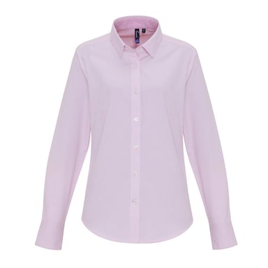 Premier Womens/Ladies Striped Cotton Blend Shirt (White/Pink)