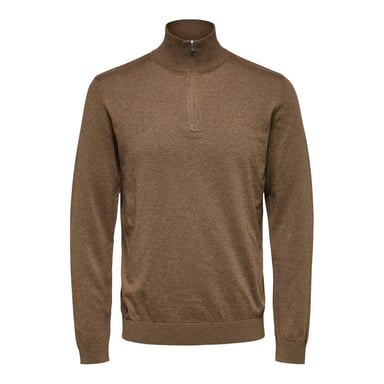 Selected Sweaters Berg Half Zip Cardigan Teak Brown