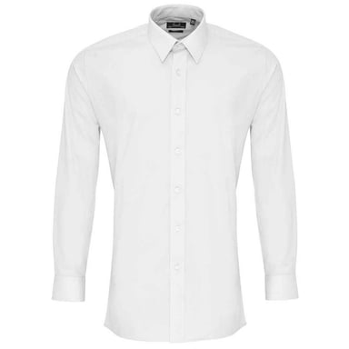 Premier Mens Poplin Fitted Long-Sleeved Shirt (White)