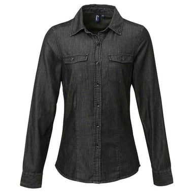 Premier Womens/Ladies Denim Jean Style Stitching Shirt (Black Denim)