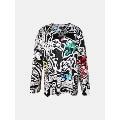 Mucho Gusto Blouse rno in zwart-wit ‘thank you for the music’ print