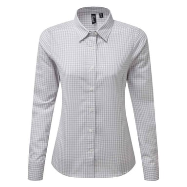 Premier Womens/Ladies Maxton Checked Long-Sleeved Shirt (Silver/White)