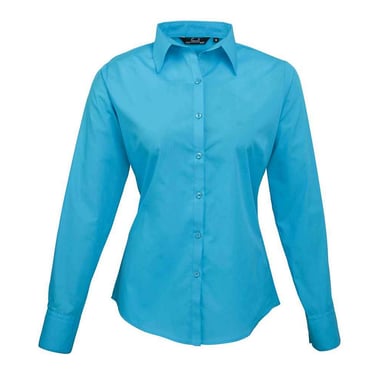 Premier Womens/Ladies Poplin Long-Sleeved Blouse (Turquoise)