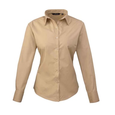 Premier Womens/Ladies Poplin Long-Sleeved Blouse (Khaki)