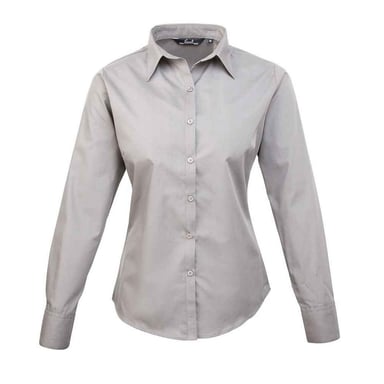 Premier Womens/Ladies Poplin Long-Sleeved Blouse (Silver)