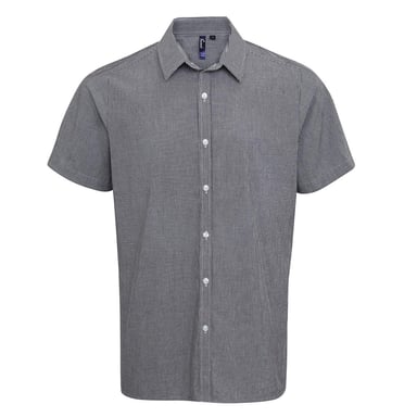 Premier Mens Micro Gingham Check Cotton Short-Sleeved Shirt (Black/White)