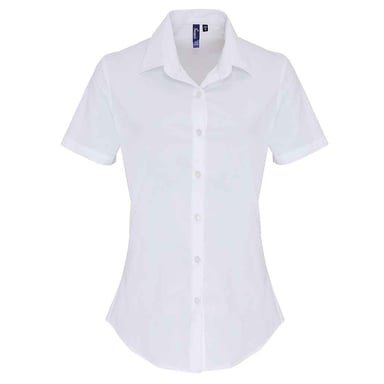 Premier Womens/Ladies Cotton Poplin Stretch Short-Sleeved Shirt (White)