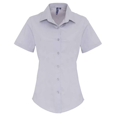 Premier Womens/Ladies Cotton Poplin Stretch Short-Sleeved Shirt (Silver)
