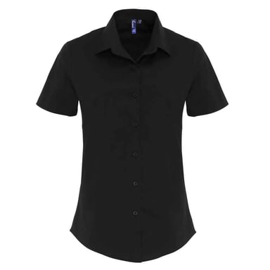 Premier Womens/Ladies Cotton Poplin Stretch Short-Sleeved Shirt (Black)