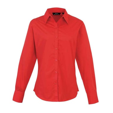 Premier Womens/Ladies Poplin Long-Sleeved Blouse (Red)
