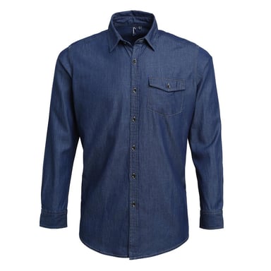 Premier Mens Denim Jean Style Stitching Shirt (Indigo Denim)