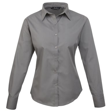 Premier Womens/Ladies Poplin Long-Sleeved Blouse (Dark Grey)