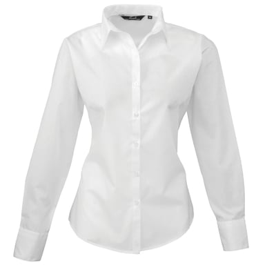 Premier Womens/Ladies Poplin Long-Sleeved Blouse (White)