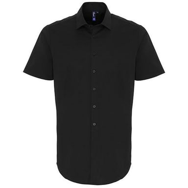 Premier Mens Poplin Stretch Short-Sleeved Shirt (Black)