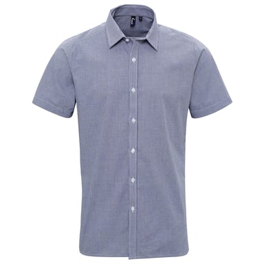 Premier Mens Micro Gingham Check Cotton Short-Sleeved Shirt (Navy/White)