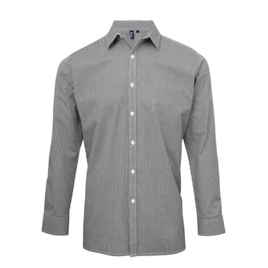 Premier Mens Gingham Micro Checked Long-Sleeved Shirt (Black/White)