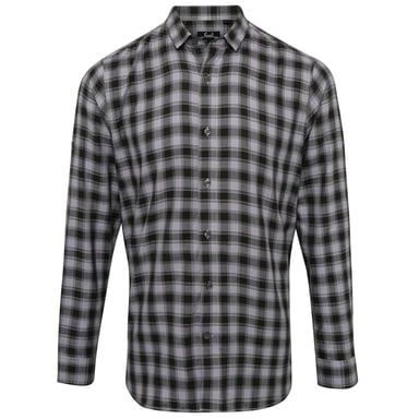 Premier Mens Mulligan Checked Cotton Long-Sleeved Shirt (Steel/Cool Grey)