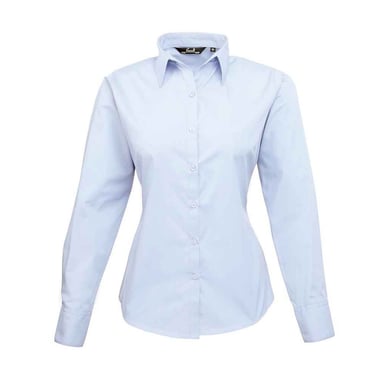 Premier Womens/Ladies Poplin Long-Sleeved Blouse (Light Blue)