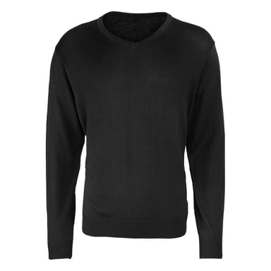 Premier Mens Knitted V Neck Sweater Top (Black)