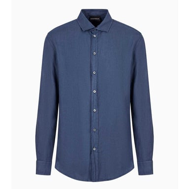 Emporio Armani Mens Plain Cotton Shirt (Blue)