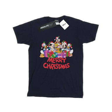Disney Womens/Ladies Mickey Mouse And Friends Christmas Cotton Boyfriend T-Shirt (Navy Blue)