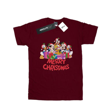 Disney Womens/Ladies Mickey Mouse And Friends Christmas Cotton Boyfriend T-Shirt (Burgundy)