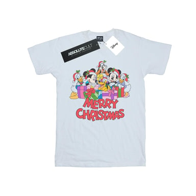 Disney Womens/Ladies Mickey Mouse And Friends Christmas Cotton Boyfriend T-Shirt (White)