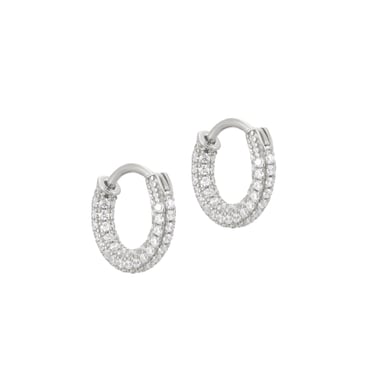 Sterling Silver Pave CZ Huggie Hoops